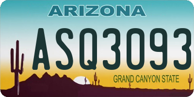 AZ license plate ASQ3093