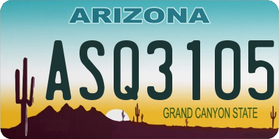 AZ license plate ASQ3105