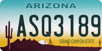 AZ license plate ASQ3189