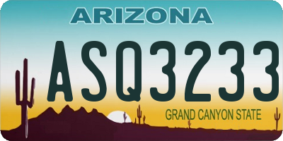 AZ license plate ASQ3233