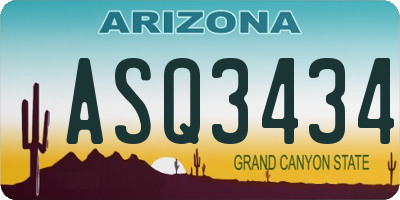 AZ license plate ASQ3434