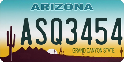 AZ license plate ASQ3454