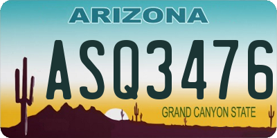 AZ license plate ASQ3476