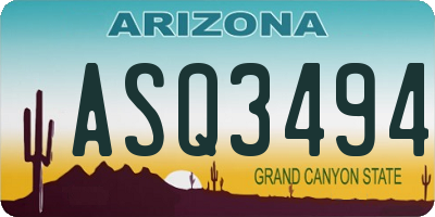 AZ license plate ASQ3494