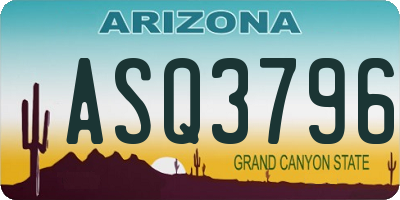 AZ license plate ASQ3796