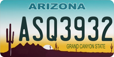 AZ license plate ASQ3932