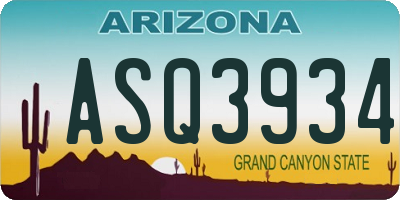 AZ license plate ASQ3934