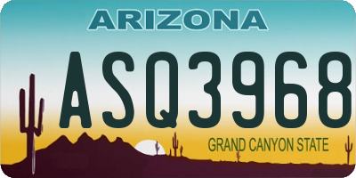 AZ license plate ASQ3968
