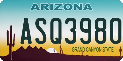 AZ license plate ASQ3980
