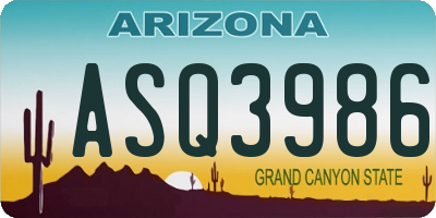 AZ license plate ASQ3986