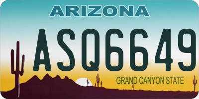 AZ license plate ASQ6649