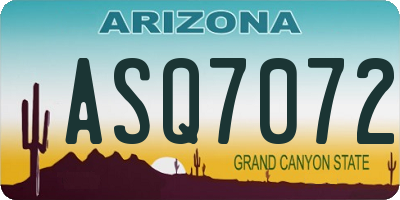 AZ license plate ASQ7072
