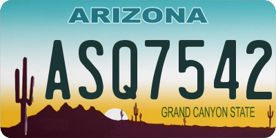 AZ license plate ASQ7542