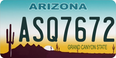 AZ license plate ASQ7672