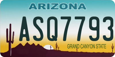 AZ license plate ASQ7793