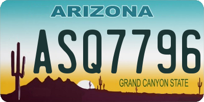 AZ license plate ASQ7796