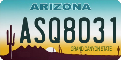 AZ license plate ASQ8031