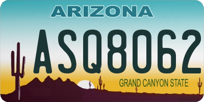 AZ license plate ASQ8062