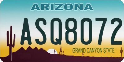 AZ license plate ASQ8072