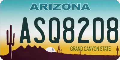 AZ license plate ASQ8208