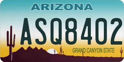AZ license plate ASQ8402