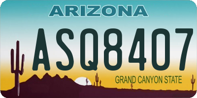 AZ license plate ASQ8407