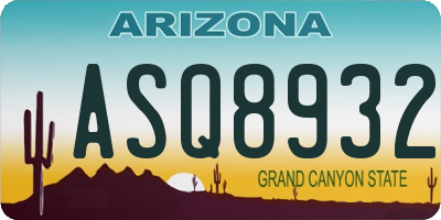 AZ license plate ASQ8932