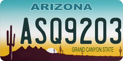 AZ license plate ASQ9203