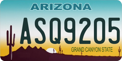 AZ license plate ASQ9205