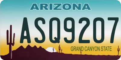 AZ license plate ASQ9207