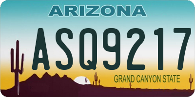 AZ license plate ASQ9217