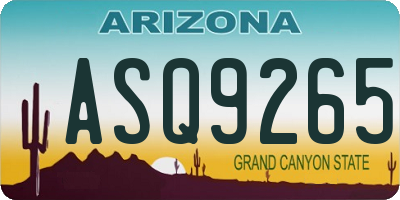 AZ license plate ASQ9265