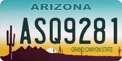 AZ license plate ASQ9281