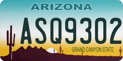 AZ license plate ASQ9302