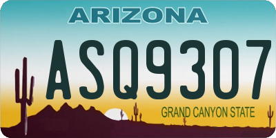 AZ license plate ASQ9307