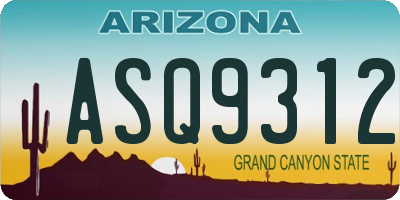 AZ license plate ASQ9312
