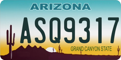AZ license plate ASQ9317