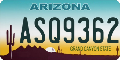 AZ license plate ASQ9362