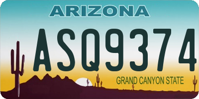 AZ license plate ASQ9374