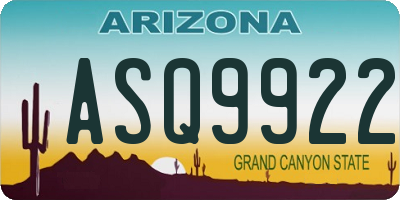 AZ license plate ASQ9922