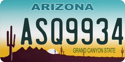 AZ license plate ASQ9934