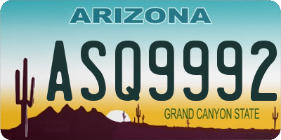 AZ license plate ASQ9992