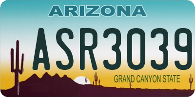 AZ license plate ASR3039