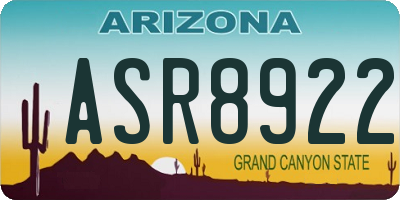 AZ license plate ASR8922