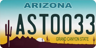 AZ license plate AST0033