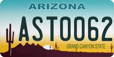 AZ license plate AST0062