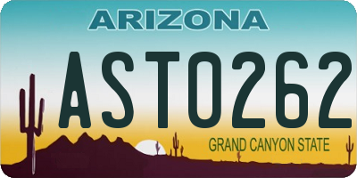 AZ license plate AST0262