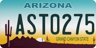 AZ license plate AST0275