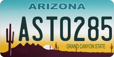 AZ license plate AST0285