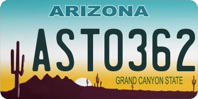 AZ license plate AST0362